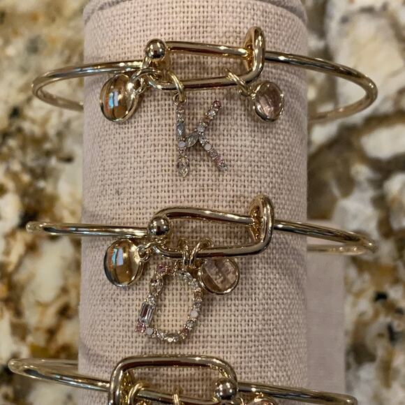 NWT LOFT Gold Tone Pave Rhinestone Initial Charm Bangle Bracelet - LETTER K - Picture 7 of 10